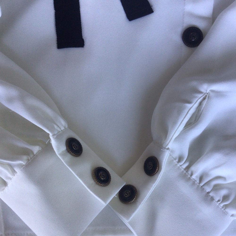 Storets Lucy gold buttons cropped black ribbon tie blouse - Picture 9 of 16